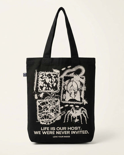 Black Oversize T-Shirt + Tote Bag "LIFE IS OUR HOST" Bundle