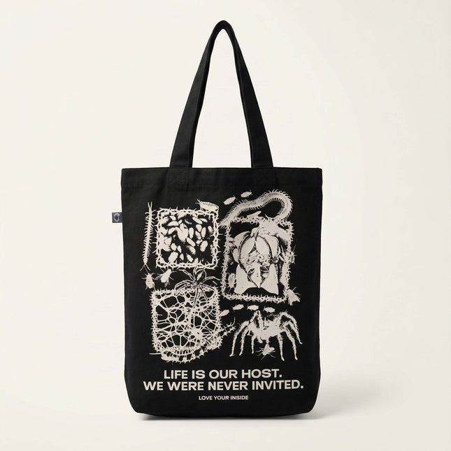 Black Tote Bag "LIFE IS OUR HOST"