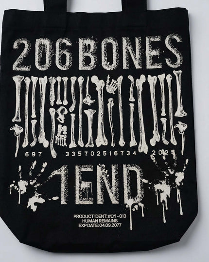 Black Tote Bag "206 BONES 1 END"