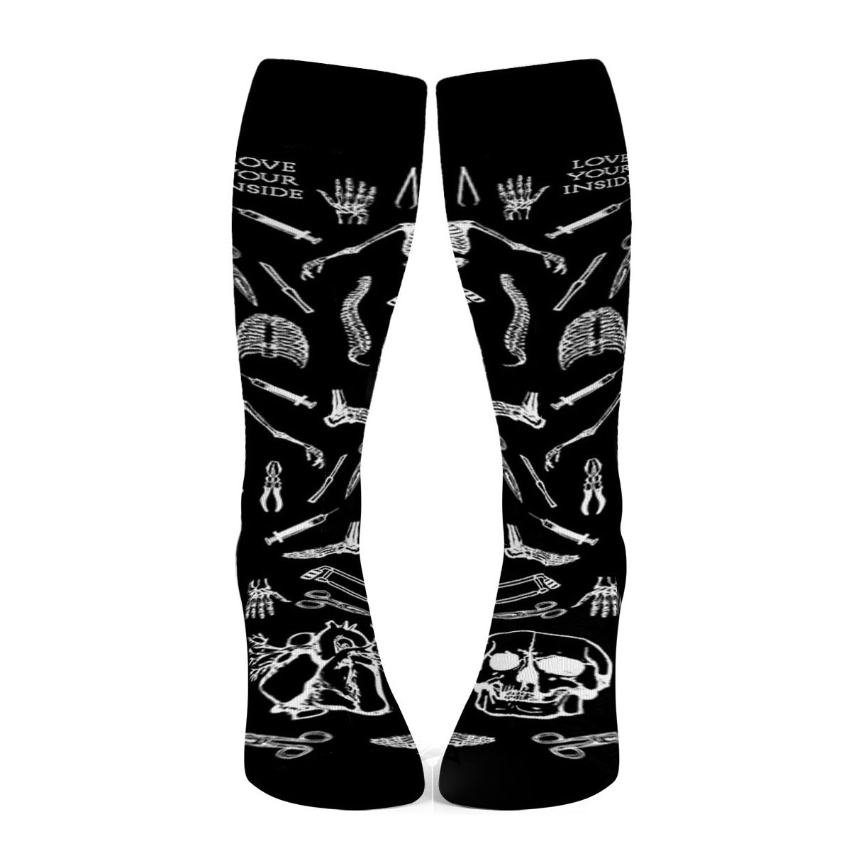 Podkolanówki damskie bawełniane z wzorem rycin anatomicznych front