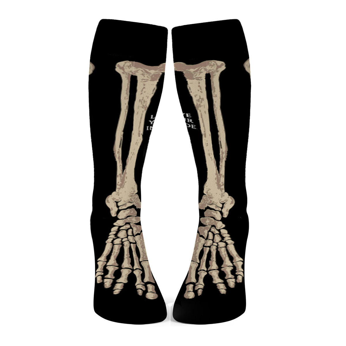 Podkolanówki damskie bawełniane z wzorem kości.
Widok od przodu.