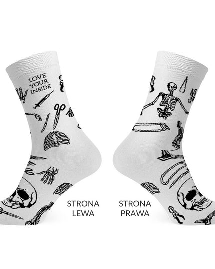 Białe długie skarpety z rycinami anatomicznymi - strona lewa i prawa, Love Your Inside