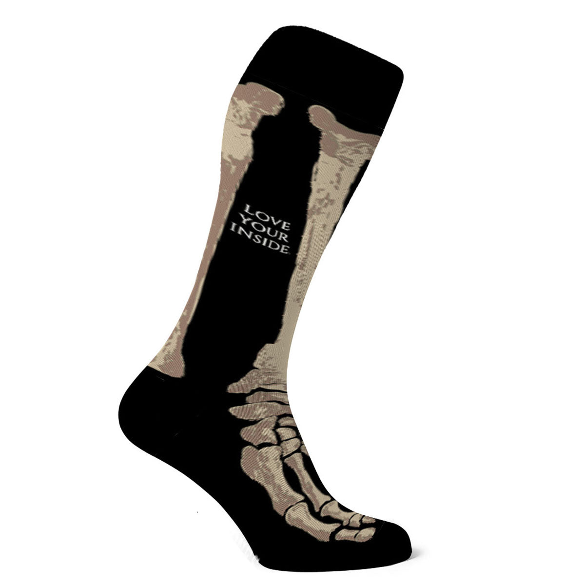 Podkolanówki damskie bawełniane z wzorem kości.
Widok od boku.