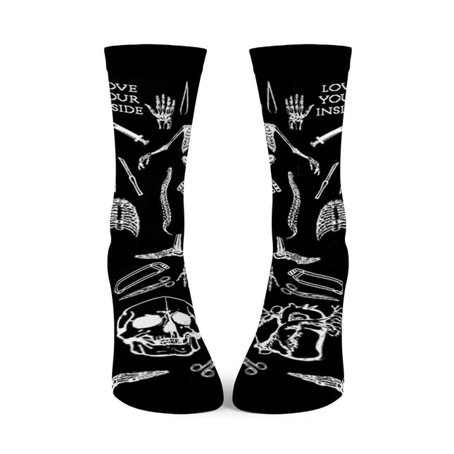 Skarpety długie bawełniane unisex z rycinami anatomicznymi. 
- Widok z przodu
