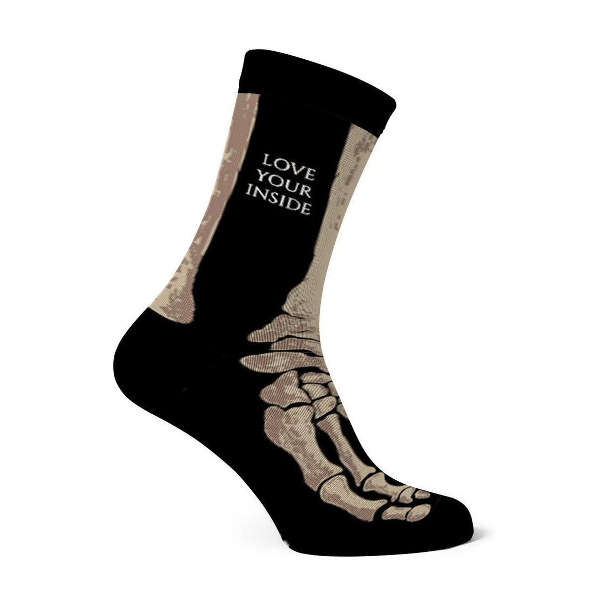 Skarpety długie bawełniane unisex z wzorem kości.
- Widok od boku.