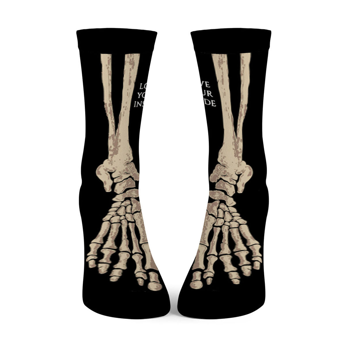 skarpety długie bawełniane unisex z wzorem kości.
- Widok od przodu.