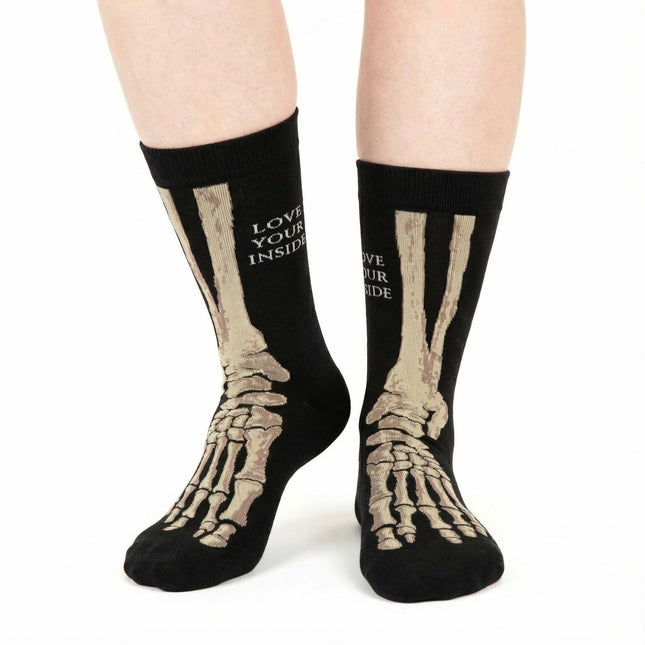 Cotton Crew Socks with Bone Pattern