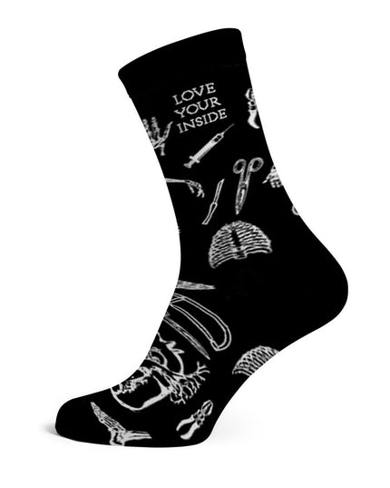 Skarpety długie bawełniane unisex z rycinami anatomicznymi. 
- Widok z boku.